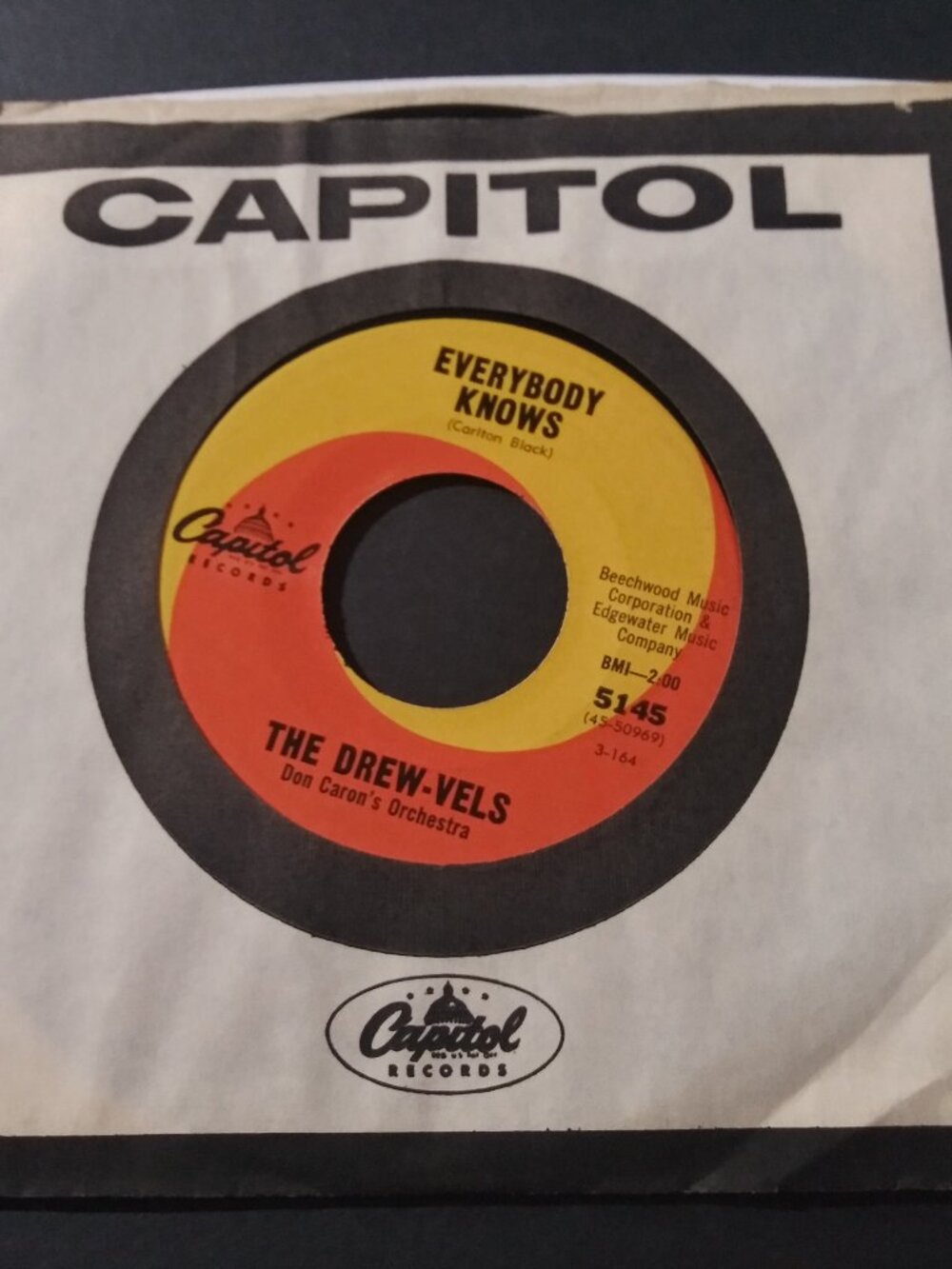 The Drew-Vels – Everybody Knows VG++ 45RPM Capitol 5145 Record 1964 CLASSIC SOUL